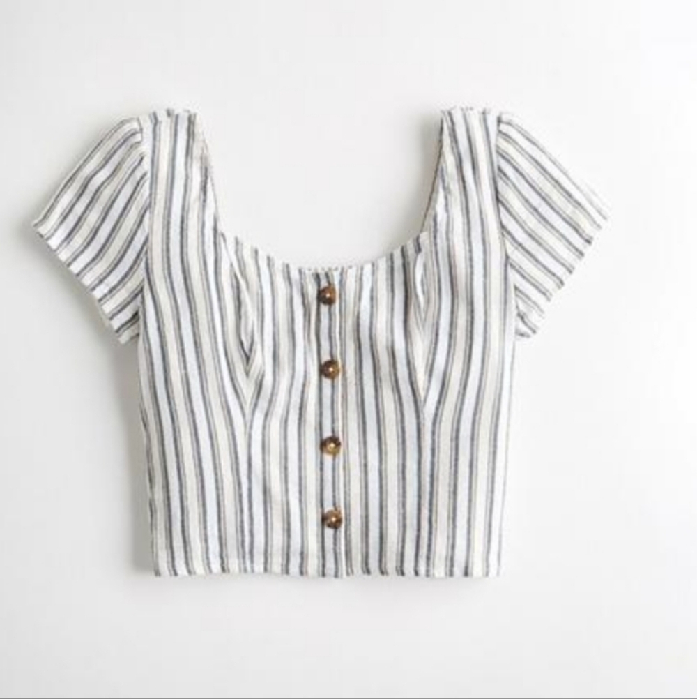 Hollister Pullover Crop Top Smoked Y2K Preppy Fitted Short Sleeves Small Boho